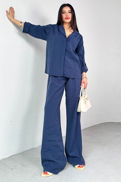 Cappmoda TKM-13271 Σετ φαρδύ παντελόνι με διπλό πουκάμισο με διπλό στήθος