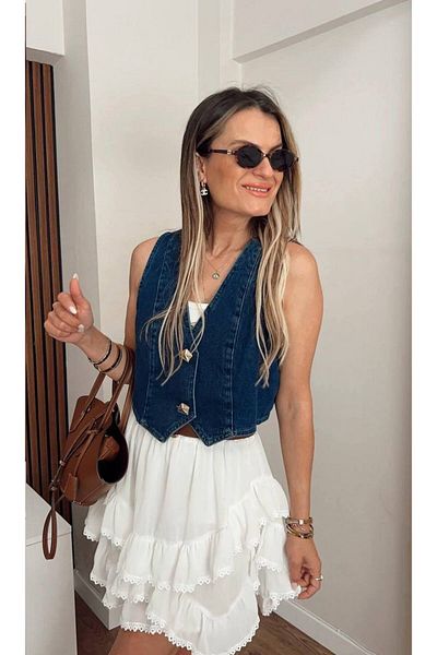 Fiori Vestă de jeans pentru femei