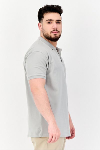 Maserati Men Regular Fit Embroidered Logo Short Sleeves Polo Shirt, Light Grey