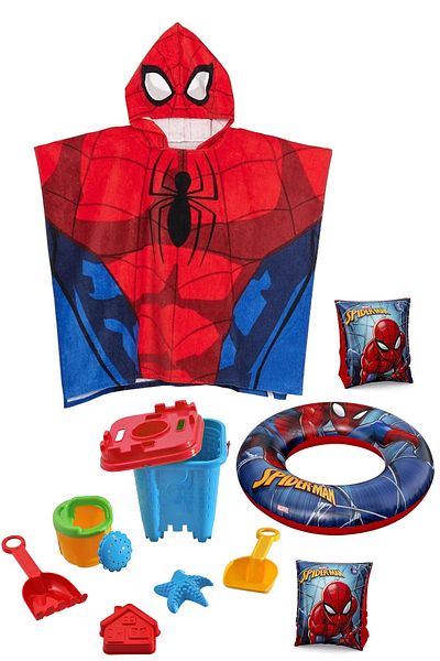 Sunman 3-6 Years Old Children's Beach Towel Poncho Swimming Lifebuoy Oversleeve Sand Bucket Beach Fun Set