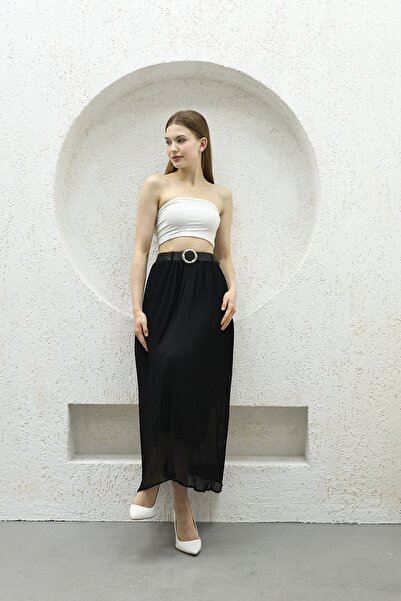 İKLİM LİFE Belted Pleated Chiffon Skirt