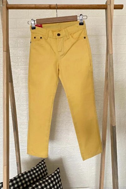 Nacar Sarı Likrasız Keten Unisex 23 Nisan Çocuk Pantolon Gösteri Kostüm