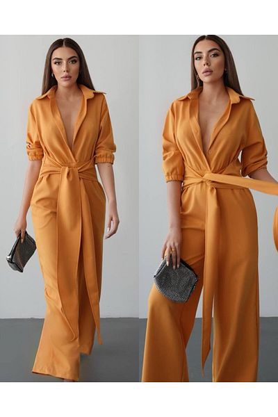 hipnoz butik Women's Shirt Collar Loose Leg Jumpsuit (Original Visual and Video Used)