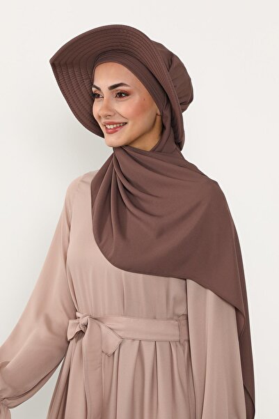 Aisha's Design Πρακτικό τουρμπάνι από κρεπ με αποσπώμενο καπέλο με φιόγκο στην πλάτη, SS-9, Σοκολάτα