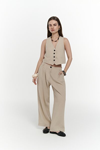 BOHEMAİ Anka Linen Beige Vest Pants Set