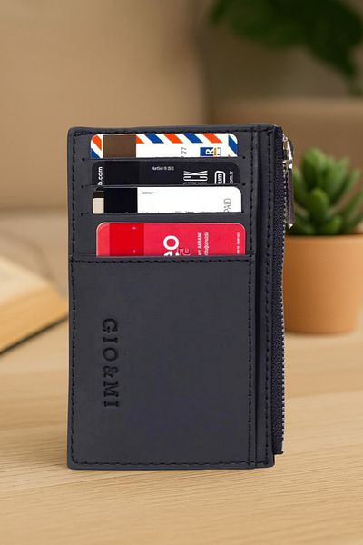 gio&mi Gloria Black Genuine Leather Zippered Card Holder