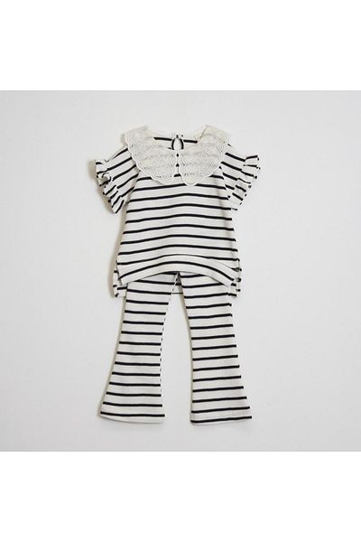 OZZY KİDS Girl's Striped Suit with Ruffle Sleeves
