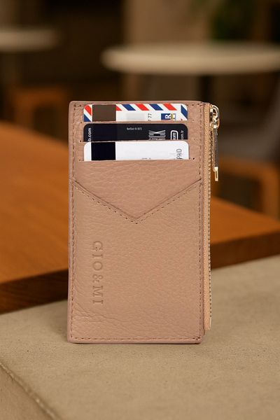 gio&mi Seth Genuine Leather Coin Zippered Women's Men's Wallet Card Holder Dark Camel