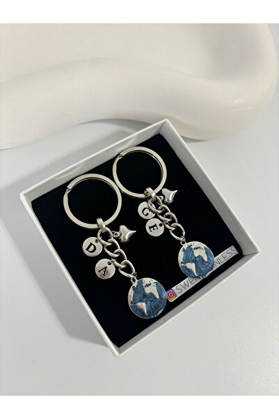 stainless steell Dünya Çift Anahtarlığı Gümüş Renk Kalın Anahtarlık (2 ADET)