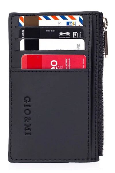 gio&mi Gloria Black Genuine Leather Zippered Card Holder
