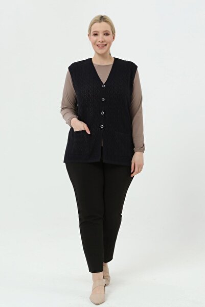 Nacar Yazlık Cepli Klasik Merserize Baklava Ajurlu Büyük Beden Anne Yeleği