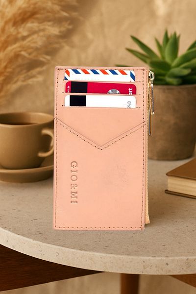 gio&mi Seth Genuine Leather Coin Zippered Women's Men's Wallet Card Holder Powder
