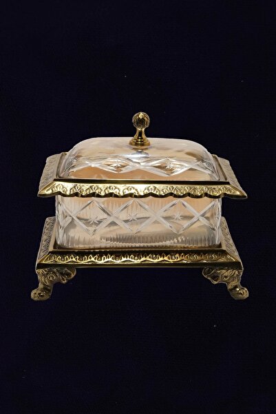 Ayşegül Yıldırım Old New ALBA Pirinç Ayaklı Kulplu Cam Üzerine İşlemeli Sunumluk