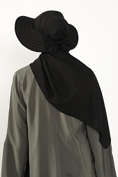 Aisha's Design Practical Crepe Shawl Turban with Detachable Bow on the Back, Ss-9, Black