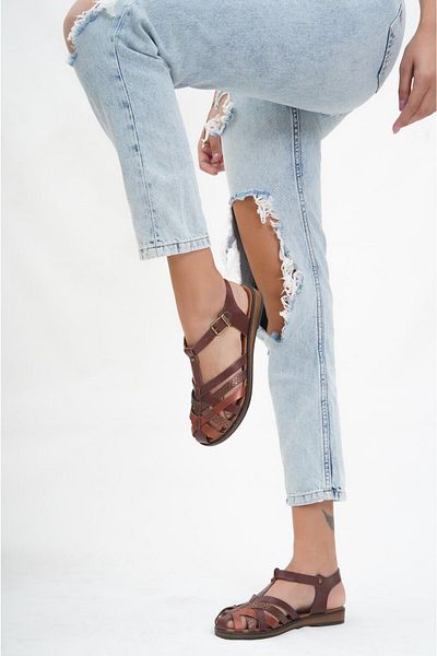 Deripabuc Genuine Leather Brown Twinkle-3 Women's Leather Sandals Dp-0067
