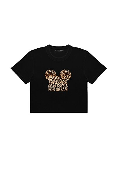 Bak Moda Leopard For Dream Чорний кроп-топ з принтом