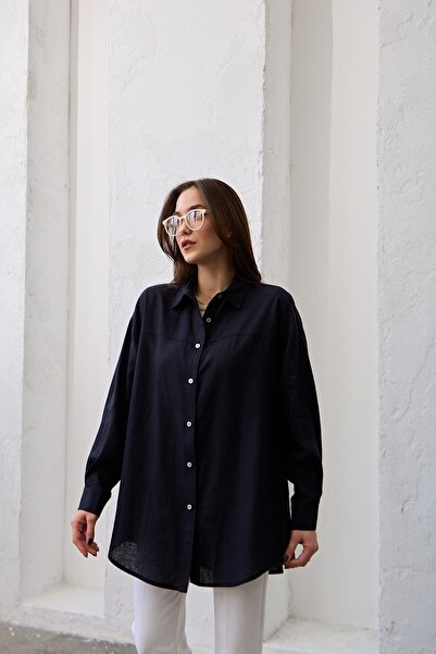 QANU Коротка сорочка з льону, синя