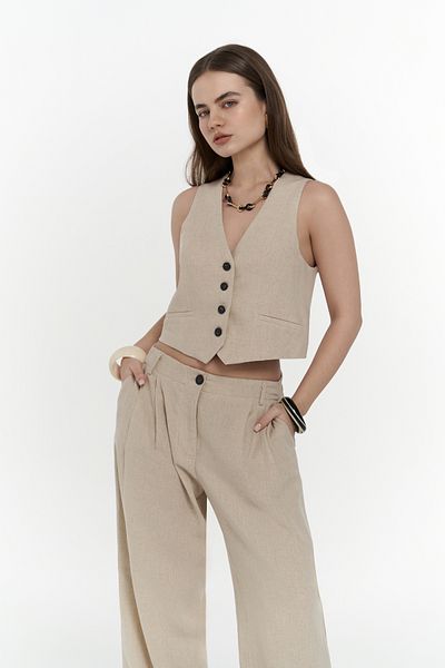 BOHEMAİ Σετ παντελόνι Anka Linen Beige Γιλέκο