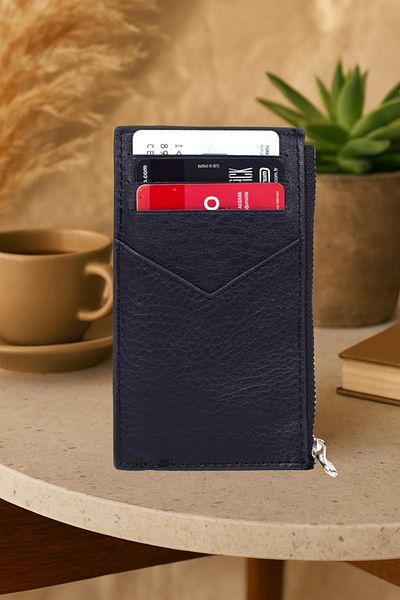 gio&mi Seth Genuine Leather Coin Zipper Women's Men's Wallet Card Holder Black