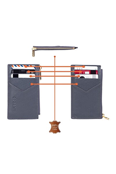 gio&mi Seth Γνήσιο Δερμάτινο Πορτοφόλι με φερμουάρ για γυναίκες Ανδρικό πορτοφόλι Σκούρο Γκρι