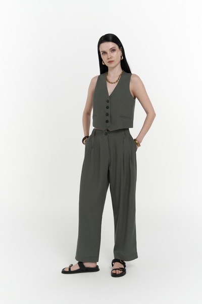BOHEMAİ Anka Linen Green Vest Trousers Set