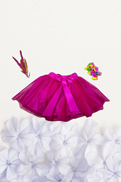 Nacar Kız Çocuk 23 Nisan 19 Mayıs Fiyonklu Hayal Kısa Tütü Tüllü Gösteri Fuşya Etek R24