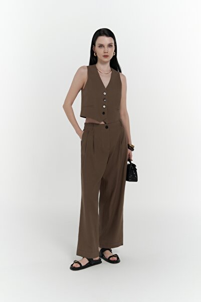 BOHEMAİ Anka Linen Brown Vest Trousers Set