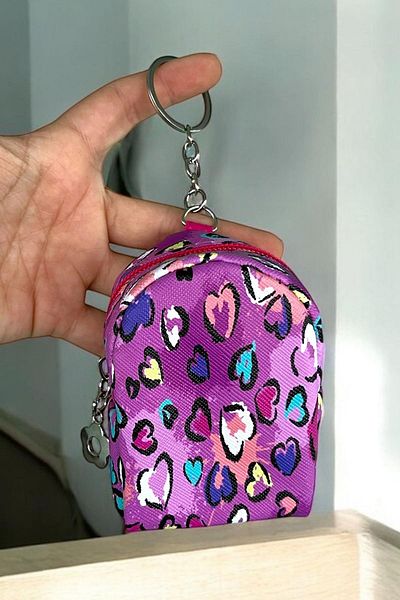 TAKIŞTIR Purple Color Heart Figured Keychain / Wallet