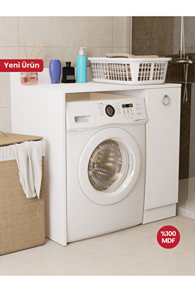 Detamob %100 MDF Çamaşır ve Kurutma Makinesi Dolabı, Kapaklı 2 Raflı Çamaşır ...