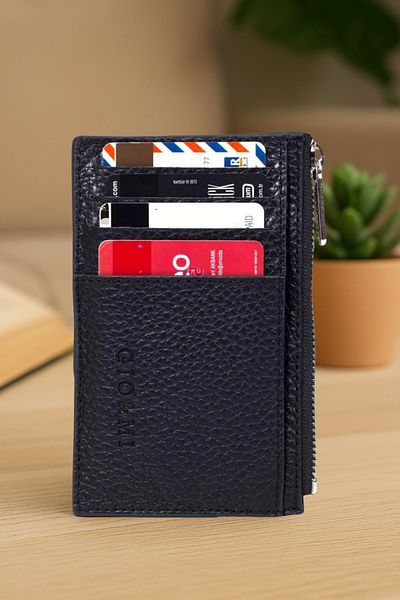 gio&mi Glorya Genuine Leather Coin Compartment Zippered Men's Black Card Holder Wallet