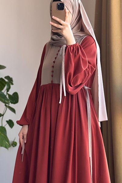 ANDE Φόρεμα Garni με κουμπιά - Πλακάκι/ Μπεζ