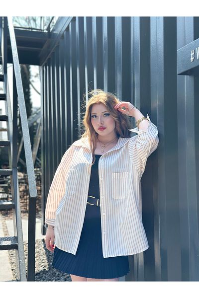 stcococix since 1990 Striped Oversize Shirt Double Pocket Twill Fabric