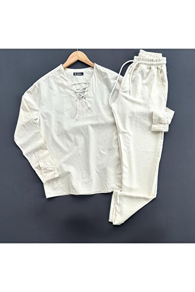 THEGENTMAN Чоловічий комплект з сорочки та брюк з льону з нитками, 2 предмети