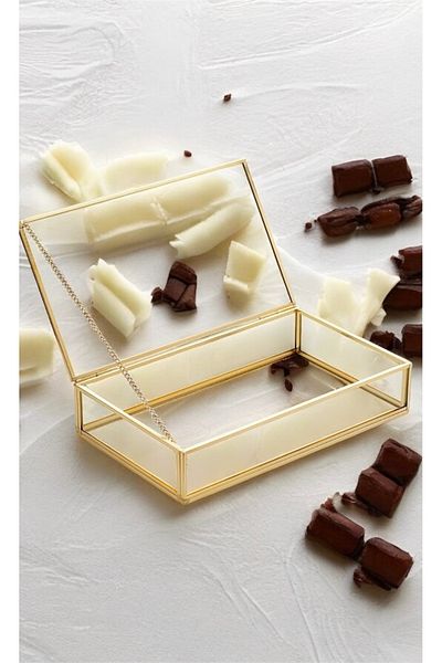 LeesHome Glass Lid Chest Promise Engagement Chocolate Box Small Size Gold
