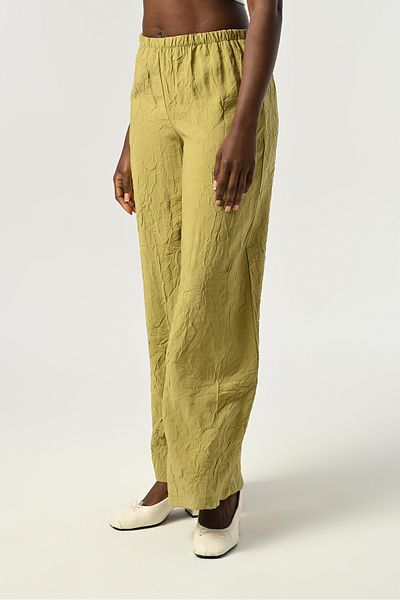 Orfeo Negro Women's Elastic Waist Loose Leg Crinkle Fabric Solid Color Pants