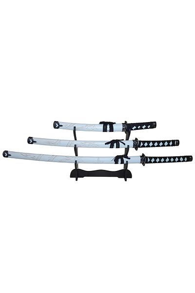 Depox Set 3 sabii decorative, panoplie Katane, Ninja Warrior, metal, 83 cm, teaca inclusa