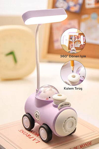 DEMPOWER Tren Görünümlü Kalemtıraşlı Gece Lambası Mor Renk