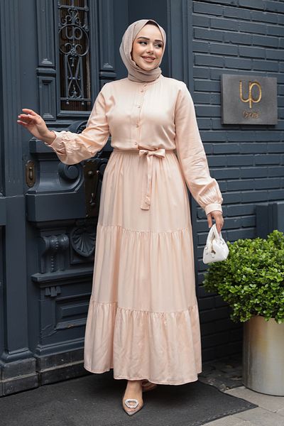 N.S NEVA STYLE Φόρεμα με πτυχωτό σολομό Hijab 22042SMN
