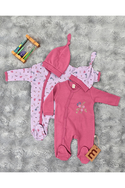 miracool 2'li Bebek Tulum Seti / &100 Pamuk / 2 Adet Şapka Hediye