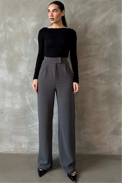MODASPARK Anthracite Lycra Velcro Closure Women's Palazzo Pants