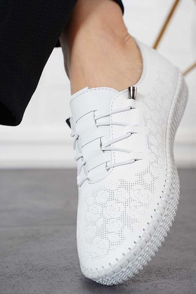 Moda Pie Neus Sole Stitched Laser Pantofi din piele naturală piele albă