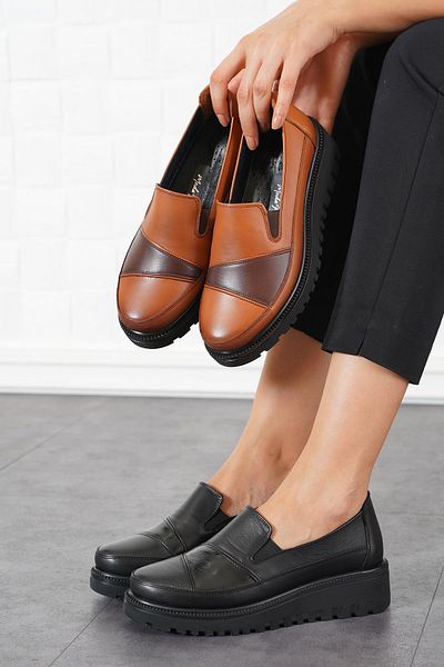Moda Pie Pantofi de damă Boris din piele naturală - culoare dublă, negru cauciuc