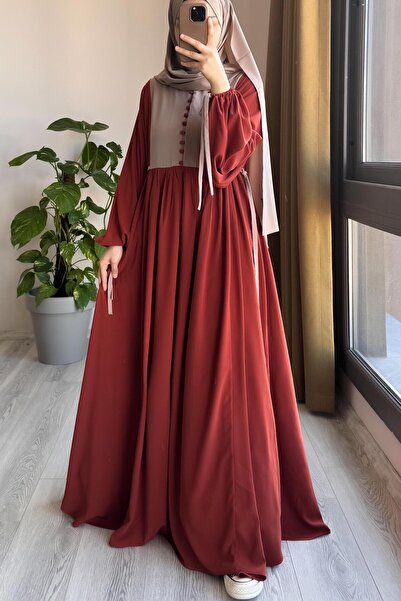 ANDE Φόρεμα Garni με κουμπιά - Πλακάκι/ Μπεζ