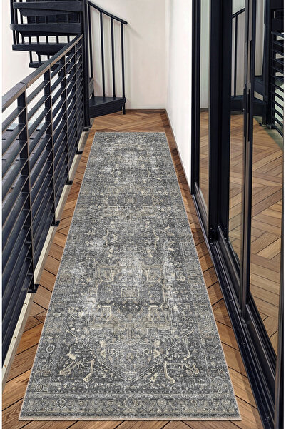 Anthracite Mink Anti-Slip Floor Living Room Kitchen Carpet Runner and Round Carpet Collection