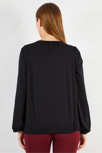 Michael Kors Women Tie Neck Long Sleeves Plain Blouse, Black