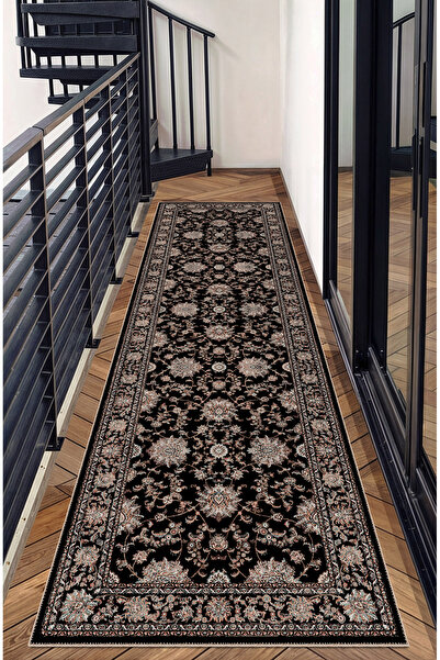 BigArts Home Siyah Saray Desenli Kaymaz Taban Şönil Salon Mutfak Halısı Yuvar...