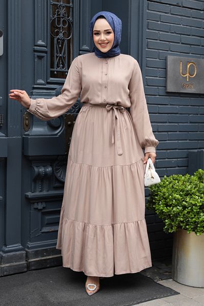 N.S NEVA STYLE Φόρεμα με πτυχωτό βιζόν Hijab 22042V