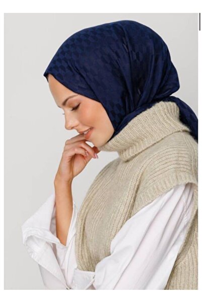 VALORSCARF Valor Qoza Pattern Silk Jacquard Shawl Navy Blue