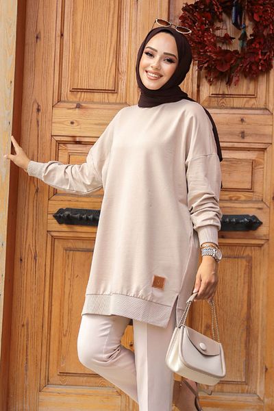 N.S NEVA STYLE Σκούρο Μπεζ Hijab Τουνίκ 30644KBEJ
