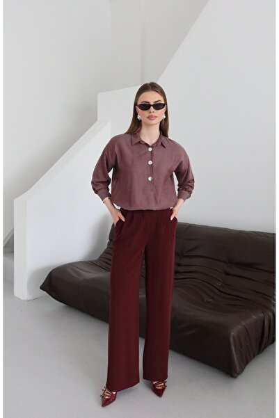 Fashionbox kot görünümlü yazlık kumaş yarım patlı düşük kol gömlek